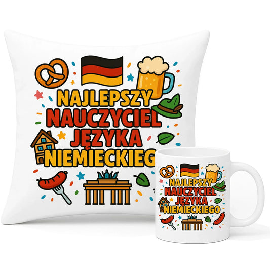 Najlepszy nauczyciel języka niemieckiego | Zestaw poduszka i kubek N54 - StoryCups.pl