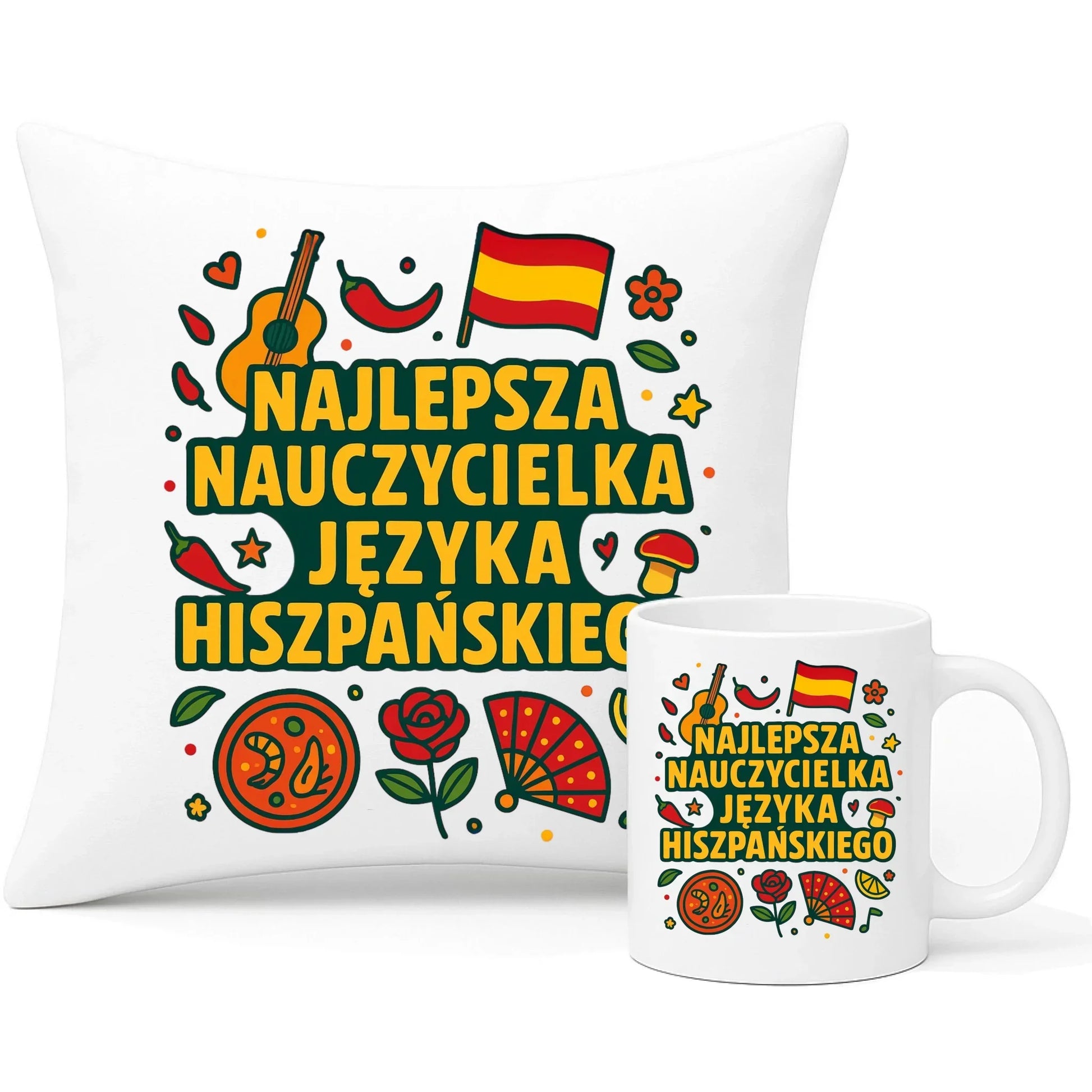 Nauczycielka języka hiszpańskiego | Zestaw poduszka i kubek na prezent N55 - StoryCups.pl