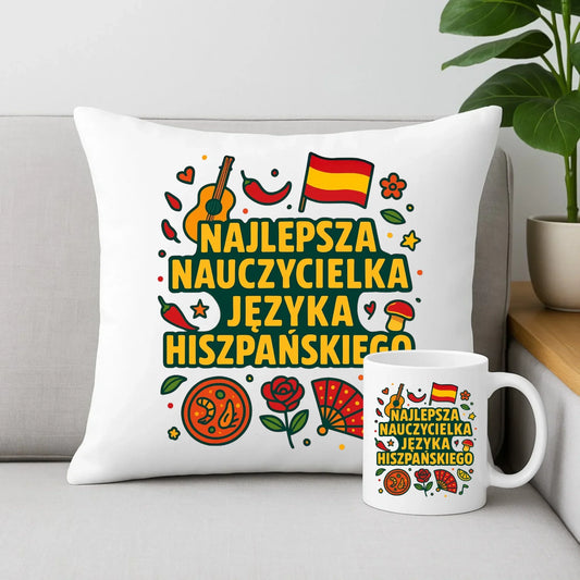 Nauczycielka języka hiszpańskiego | Zestaw poduszka i kubek na prezent N55 - StoryCups.pl