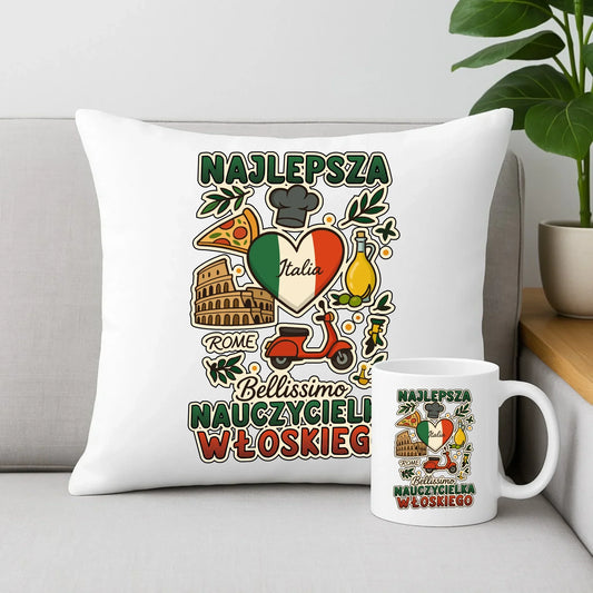 Nauczycielka języka włoskiego | Zestaw poduszka i kubek na prezent N56 - StoryCups.pl