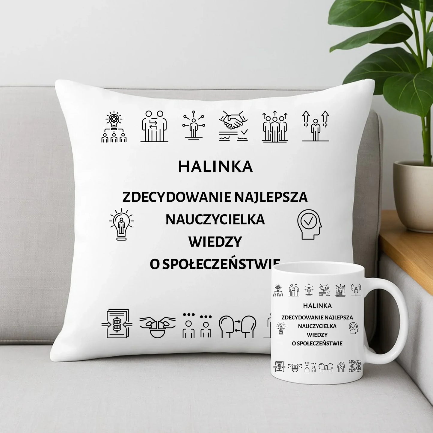 Najlepsza nauczycielka WOS | Zestaw poduszka i kubek prezent N59 - StoryCups.pl