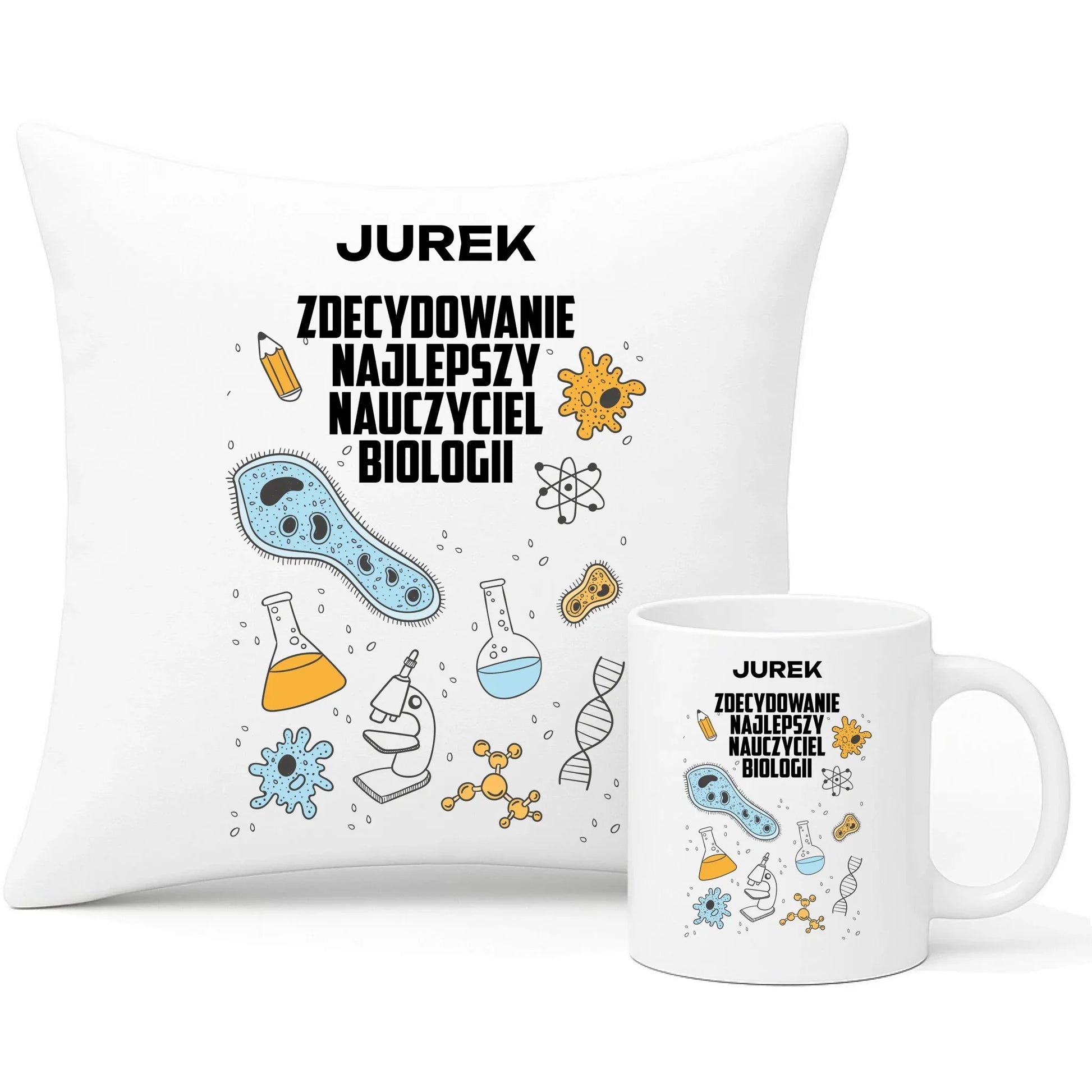 Najlepszy nauczyciel biologii biologia | Zestaw poduszka i kubek N61 - StoryCups.pl