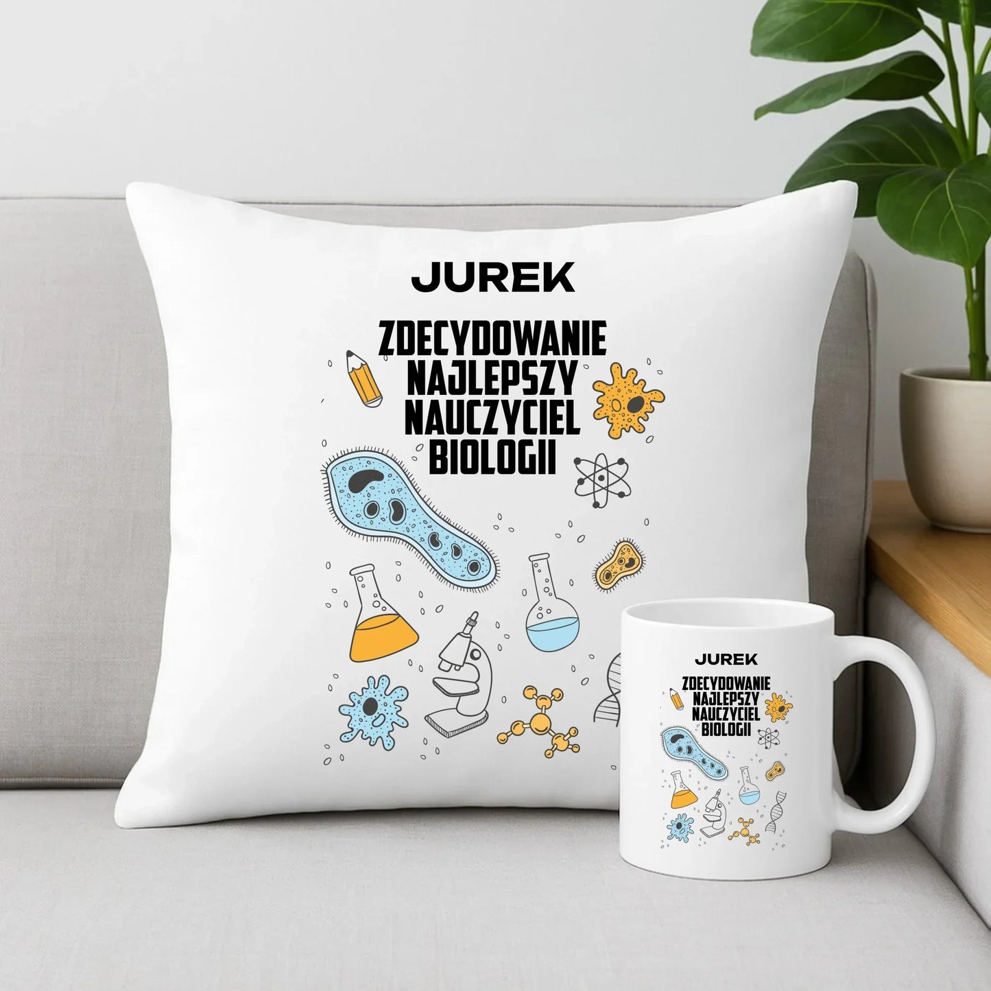 Najlepszy nauczyciel biologii biologia | Zestaw poduszka i kubek N61 - StoryCups.pl