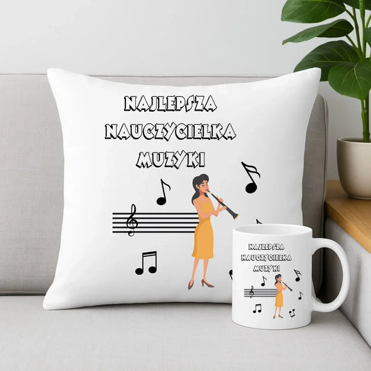 Najlepsza nauczycielka muzyki muzyka | Zestaw poduszka i kubek N65 - StoryCups.pl