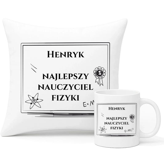 Najlepszy nauczyciel fizyki fizyka | Zestaw poduszka i kubek N66 - StoryCups.pl