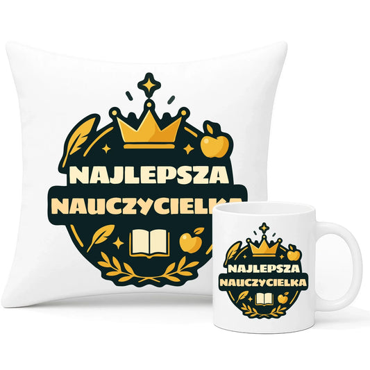 Najlepsza nauczycielka | Zestaw poduszka i kubek prezent dla nauczycielki N38 - StoryCups.pl