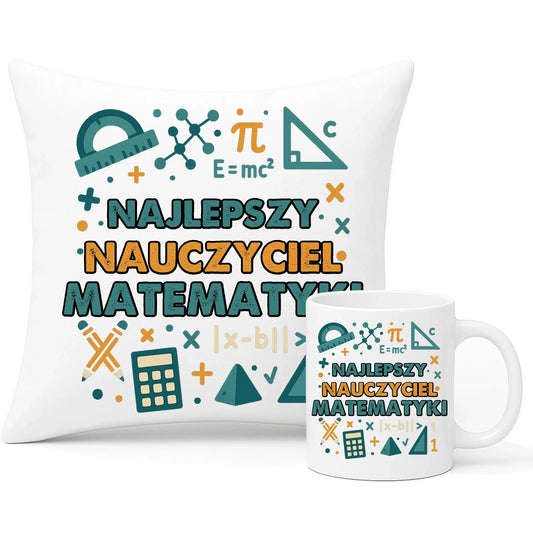 Najlepszy nauczyciel matematyki | Zestaw poduszka i kubek prezent dla nauczyciela N74 - StoryCups.pl