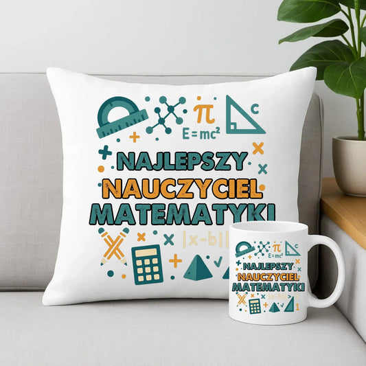Najlepszy nauczyciel matematyki | Zestaw poduszka i kubek prezent dla nauczyciela N74 - StoryCups.pl