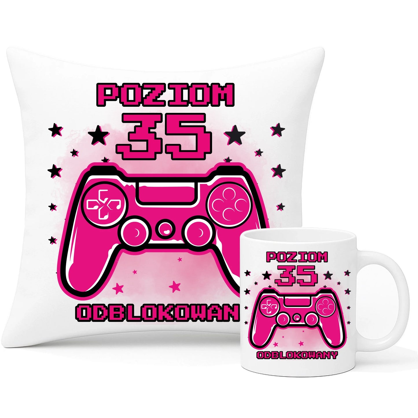 Poziom odblokowany (wiek) | Zestaw poduszka i kubek na urodziny dla gracza U23 - StoryCups.pl