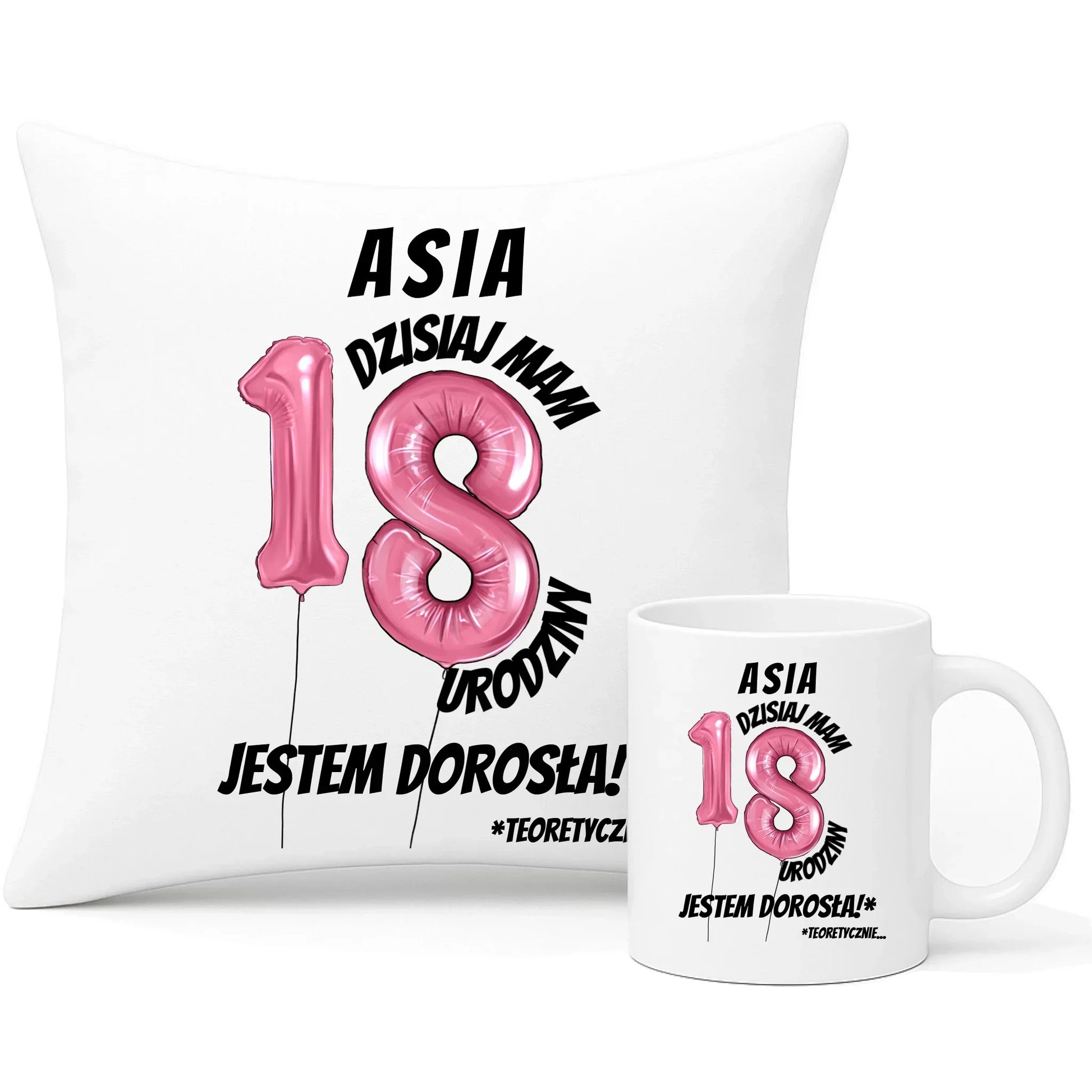 Dzisiaj mam 18. urodziny | Zestaw poduszka i kubek prezent na osiemnastkę U25 - StoryCups.pl