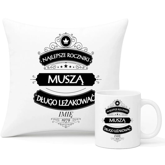 Najlepsze roczniki | Personalizowany zestaw poduszka i kubek prezent na urodziny U09 - StoryCups.pl