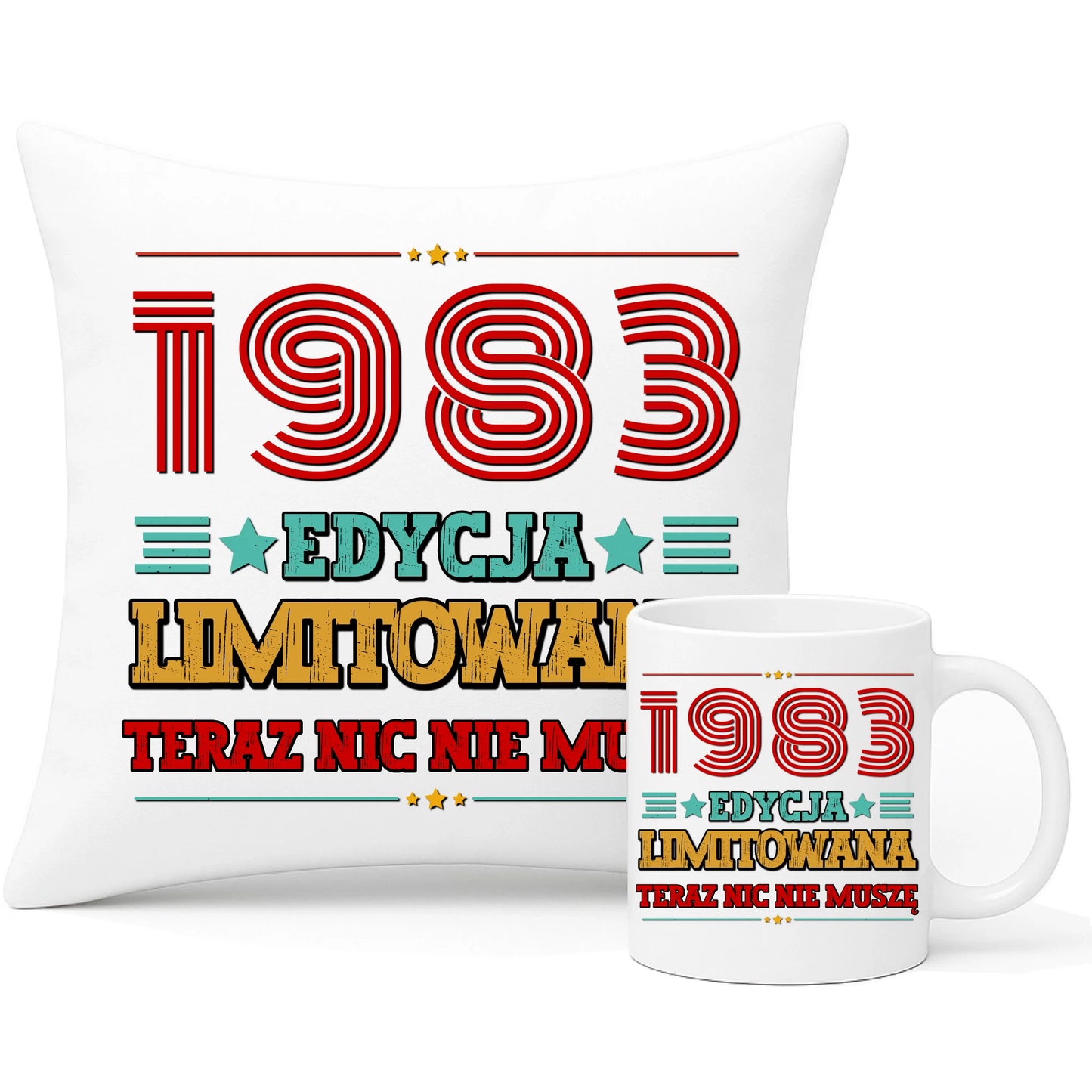 Edycja limitowana nic nie muszę | Zestaw poduszka i kubek na urodziny U17 - StoryCups.pl