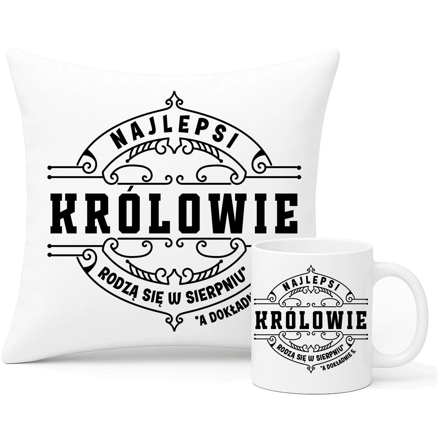 Najlepsi Królowie rodzą się (miesiąc, dzień) | Zestaw poduszka i kubek na urodziny U18 - StoryCups.pl