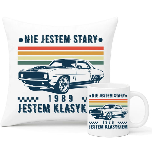 Nie jestem stary, jestem klasykiem | Zestaw poduszka i kubek na urodziny U22 - StoryCups.pl