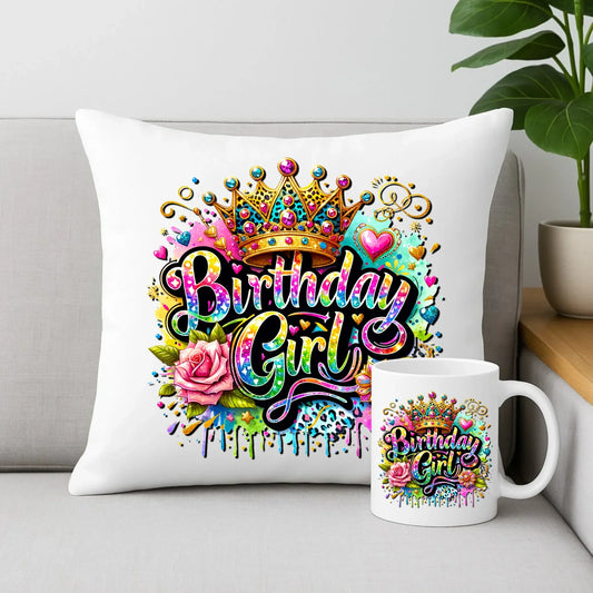 Birthday Girl | Zestaw poduszka i kubek na urodziny U34 - StoryCups.pl