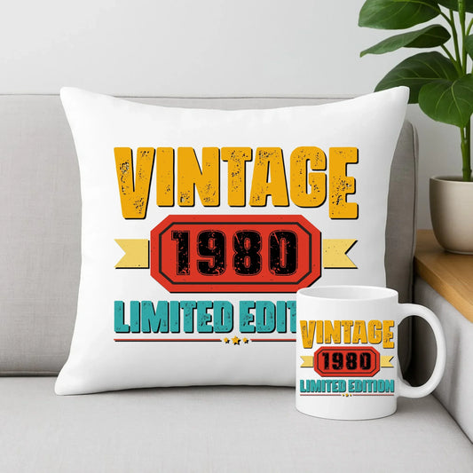 Vintage Limited Edition (data) | Zestaw poduszka i kubek na urodziny U29 - StoryCups.pl
