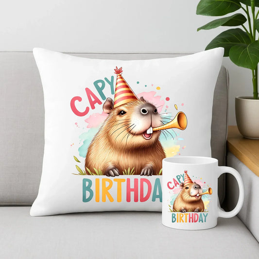 Capy Birthday kapibara | Zestaw poduszka i kubek na urodziny U21 - StoryCups.pl