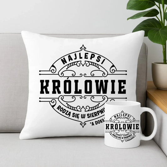 Najlepsi Królowie rodzą się (miesiąc, dzień) | Zestaw poduszka i kubek na urodziny U18 - StoryCups.pl