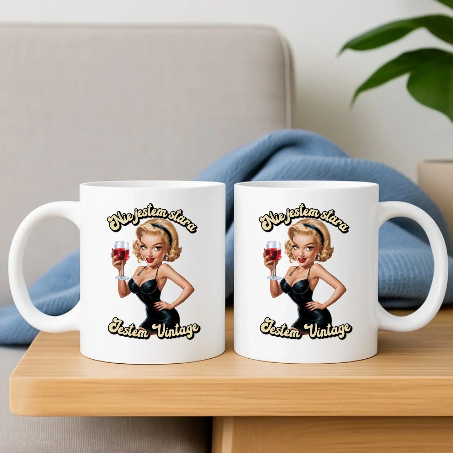 Nie jestem stara jestem vintage | Zestaw poduszka i kubek na urodziny U05 - StoryCups.pl