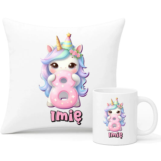 Jednorożec | Zestaw poduszka i kubek na 8. urodziny dla dziewczynki U52 - StoryCups.pl