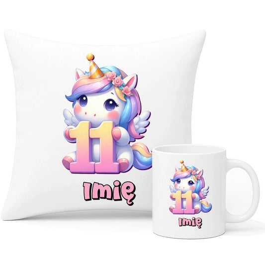 Jednorożec | Zestaw poduszka i kubek na 11. urodziny dla dziewczynki U55 - StoryCups.pl