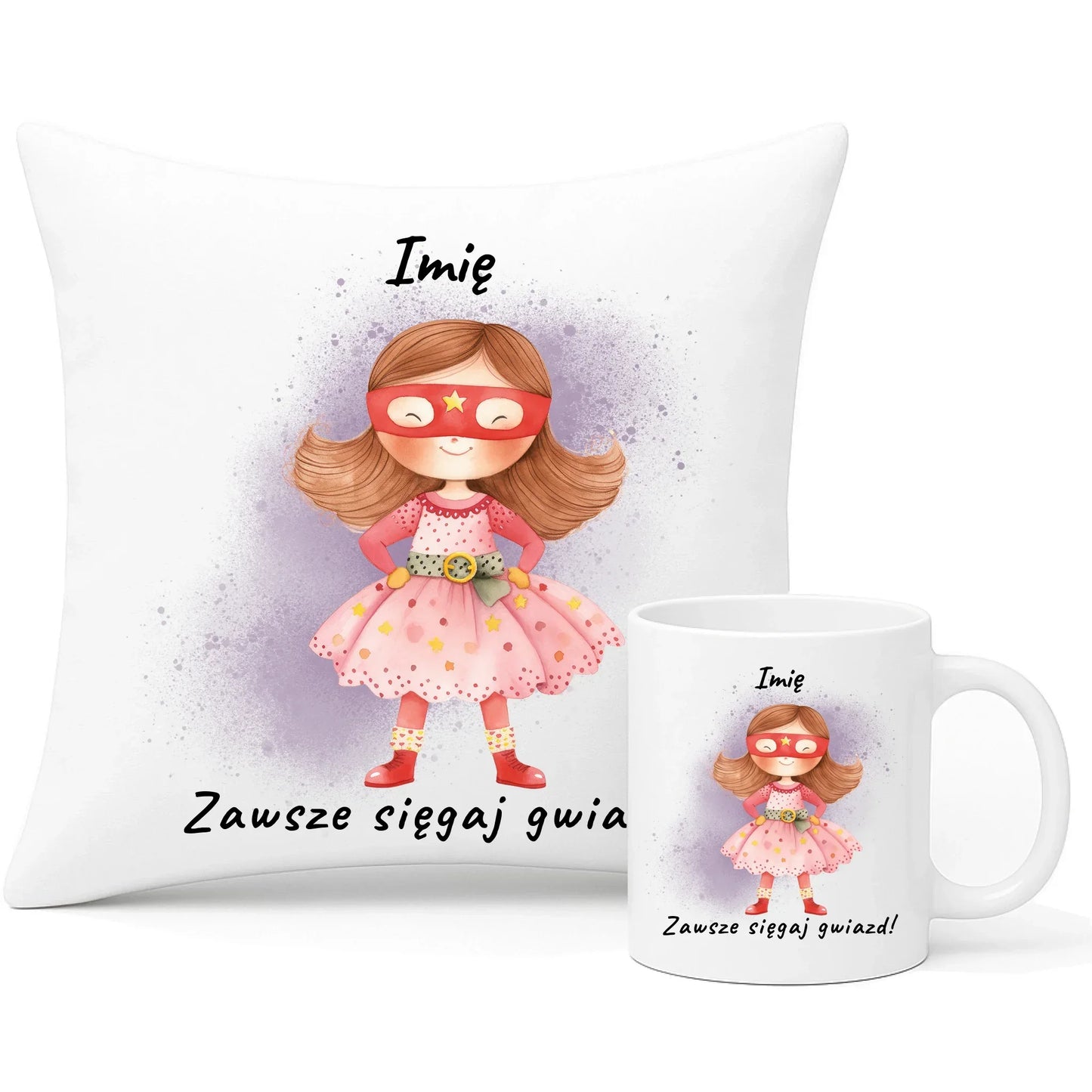 Zawsze sięgaj gwiazd | Zestaw poduszka i kubek dla dziewczynki DD07 - StoryCups.pl