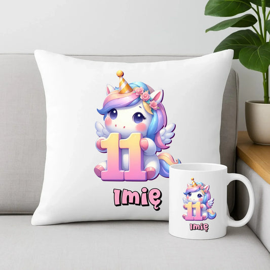 Jednorożec | Zestaw poduszka i kubek na 11. urodziny dla dziewczynki U55 - StoryCups.pl