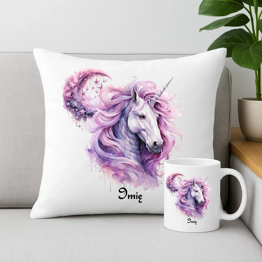 Różowy jednorożec | Zestaw poduszka i kubek DD15 - StoryCups.pl