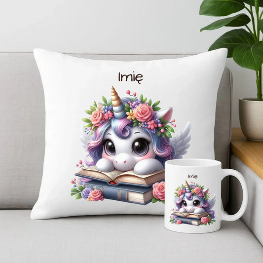 Słodki jednorożec | Zestaw poduszka i kubek dla dziecka DD10 - StoryCups.pl