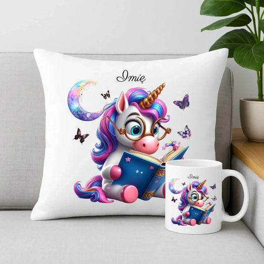 Księżycowy jednorożec | Zestaw poduszka i kubek dla dziecka DD11 - StoryCups.pl