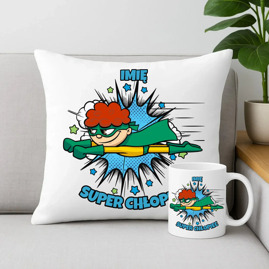 Super Chłopiec | Zestaw poduszka i kubek dla dziecka DD18 - StoryCups.pl