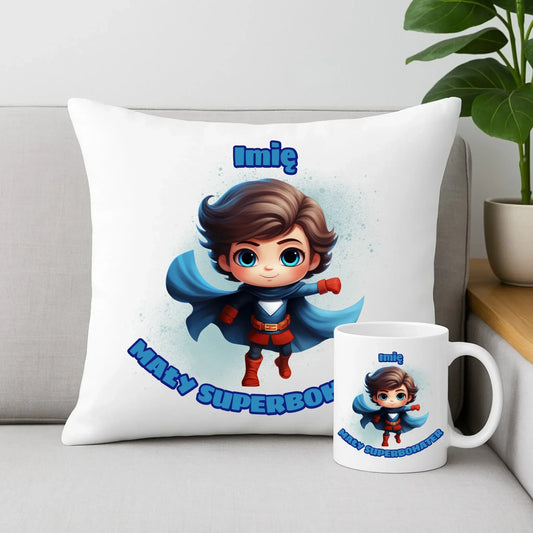 Mały Superbohater | Zestaw poduszka i kubek dla chłopca DD01 - StoryCups.pl