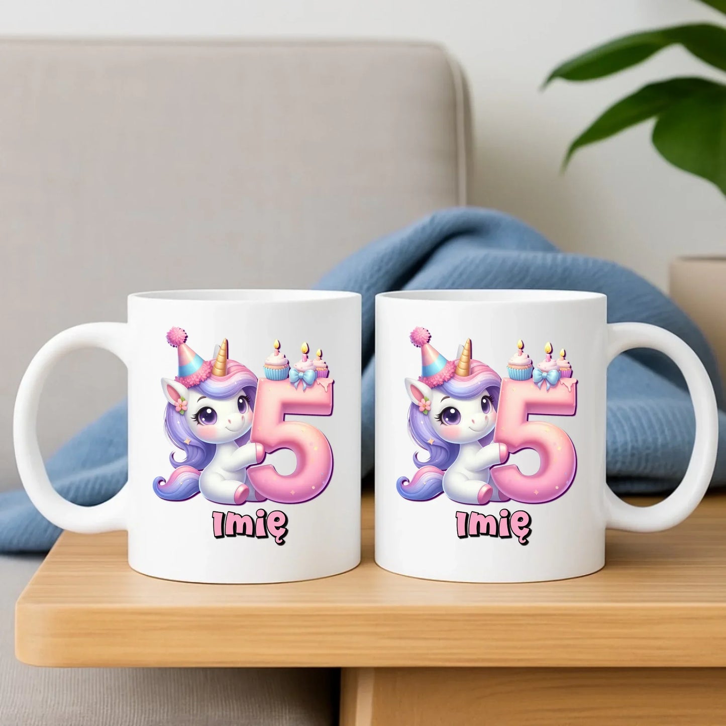 Jednorożec | Zestaw poduszka i kubek na 5. urodziny dla dziewczynki U49 - StoryCups.pl