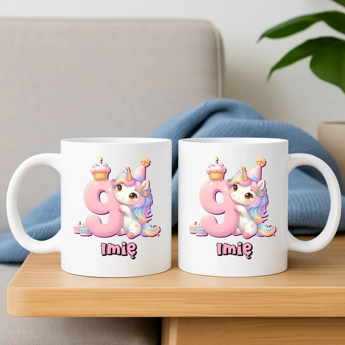 Jednorożec | Zestaw poduszka i kubek na 9. urodziny dla dziewczynki U53 - StoryCups.pl