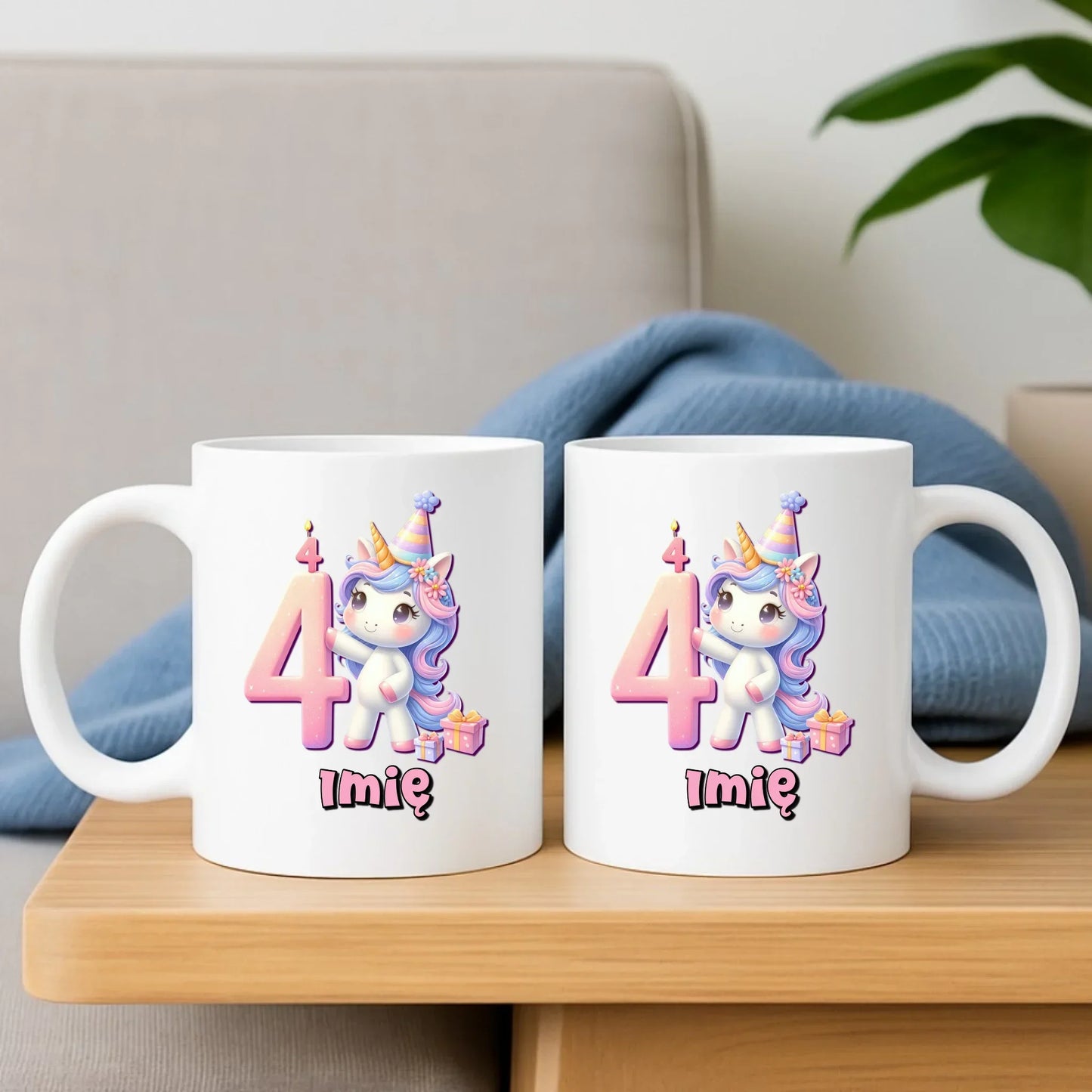 Jednorożec | Zestaw poduszka i kubek na 4. urodziny dla dziewczynki U48 - StoryCups.pl
