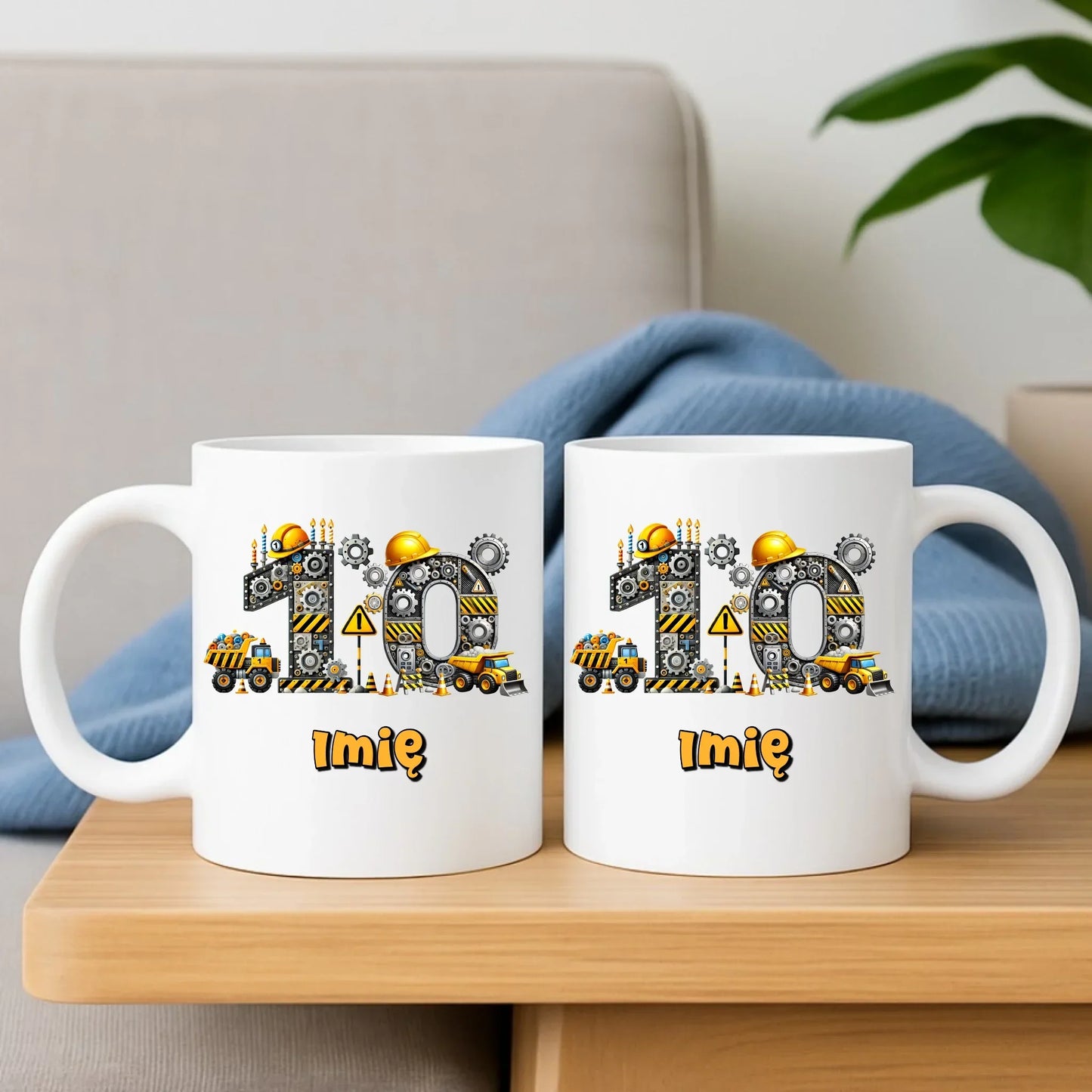 Koparka, konstrukcja | Zestaw poduszka i kubek na 10. urodziny dla chłopca U44 - StoryCups.pl