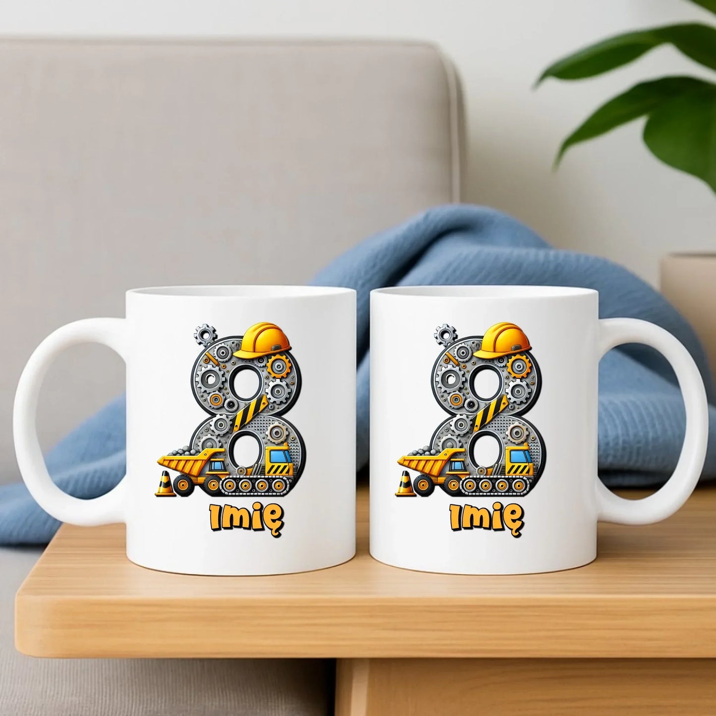 Koparka, konstrukcja | Zestaw poduszka i kubek na 8. urodziny dla chłopca U42 - StoryCups.pl