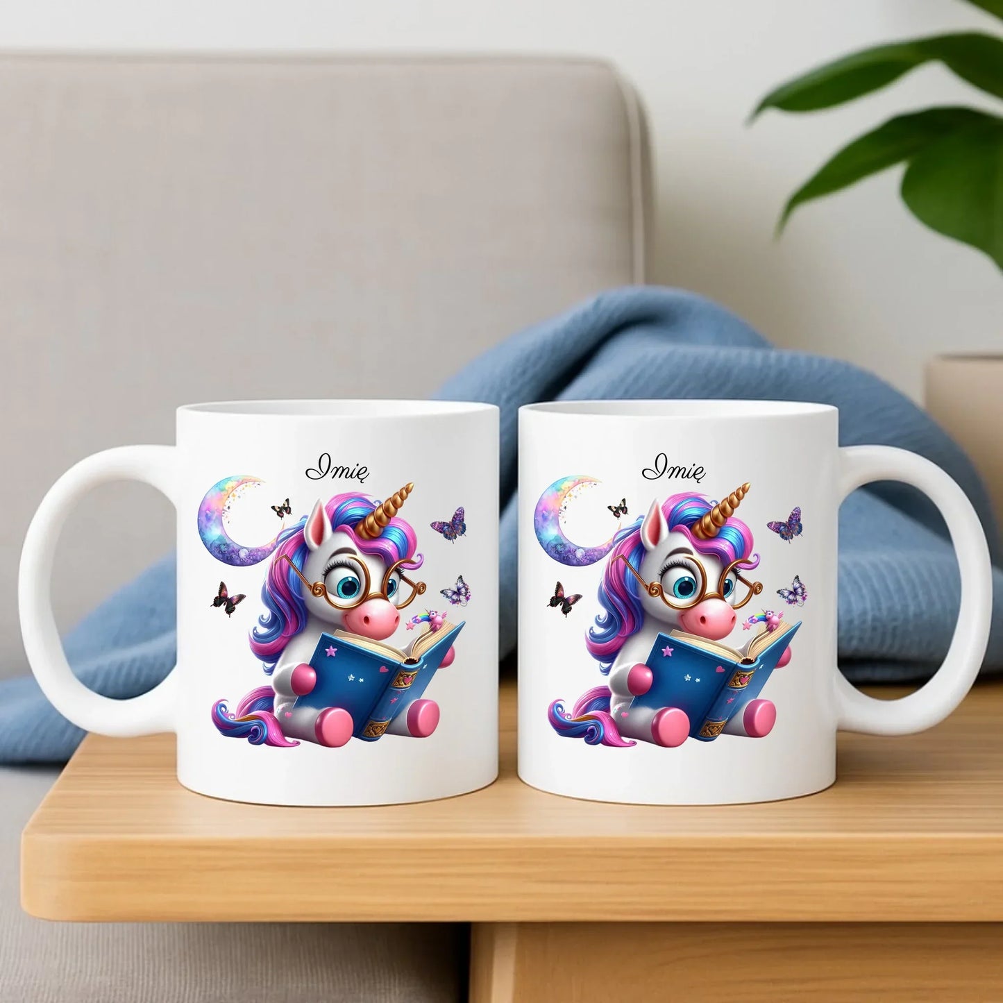 Księżycowy jednorożec | Zestaw poduszka i kubek dla dziecka DD11 - StoryCups.pl