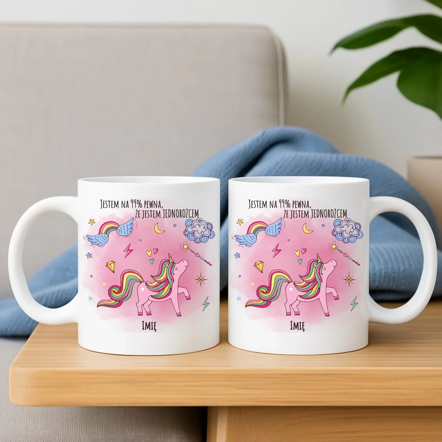 Na 99% jestem jednorożcem | Zestaw poduszka i kubek dla dziecka DD12 - StoryCups.pl