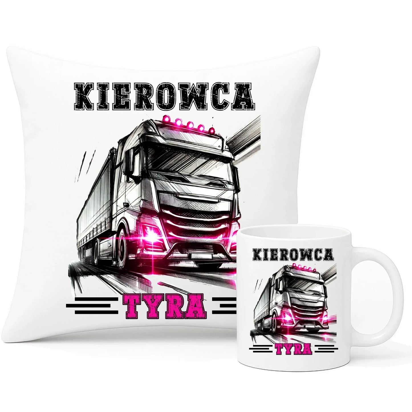 Kierowca tyra | Zestaw poduszka i kubek dla truckerki ZKT15 - StoryCups.pl