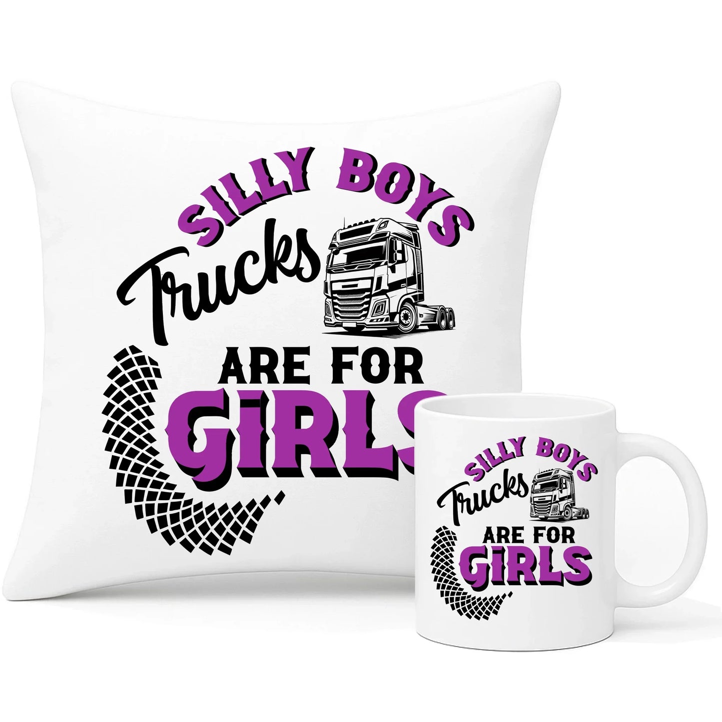 Silly boys trucks are for girls | Zestaw poduszka i kubek dla kierowcy tira ZKT11 - StoryCups.pl