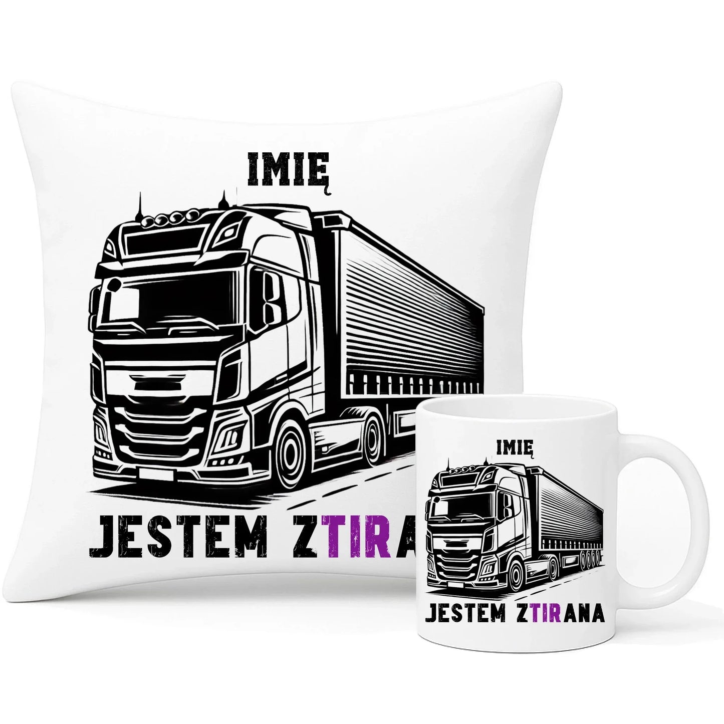 Jestem zTIRana | Zestaw poduszka i kubek dla kierowcy tira ZKT02 - StoryCups.pl