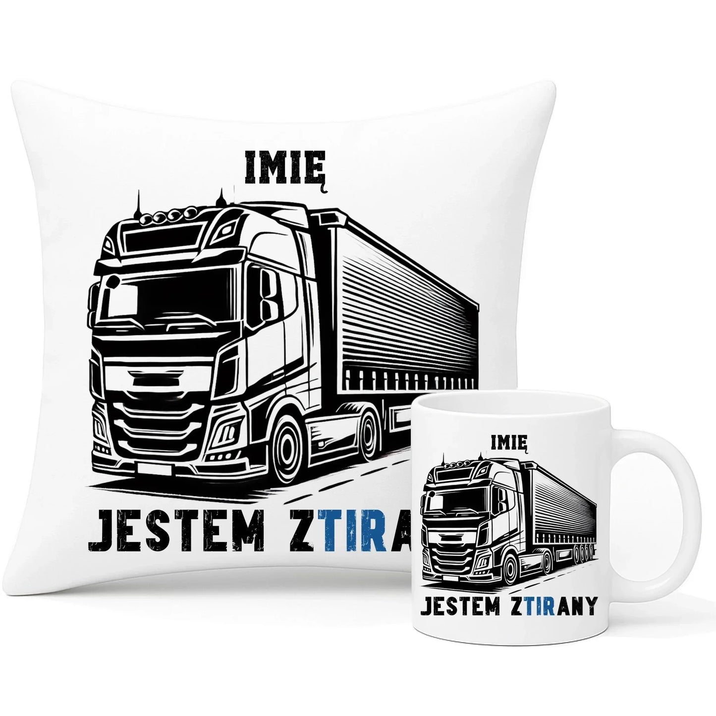Jestem zTIRany | Zestaw poduszka i kubek dla kierowcy tira ZKT01 - StoryCups.pl