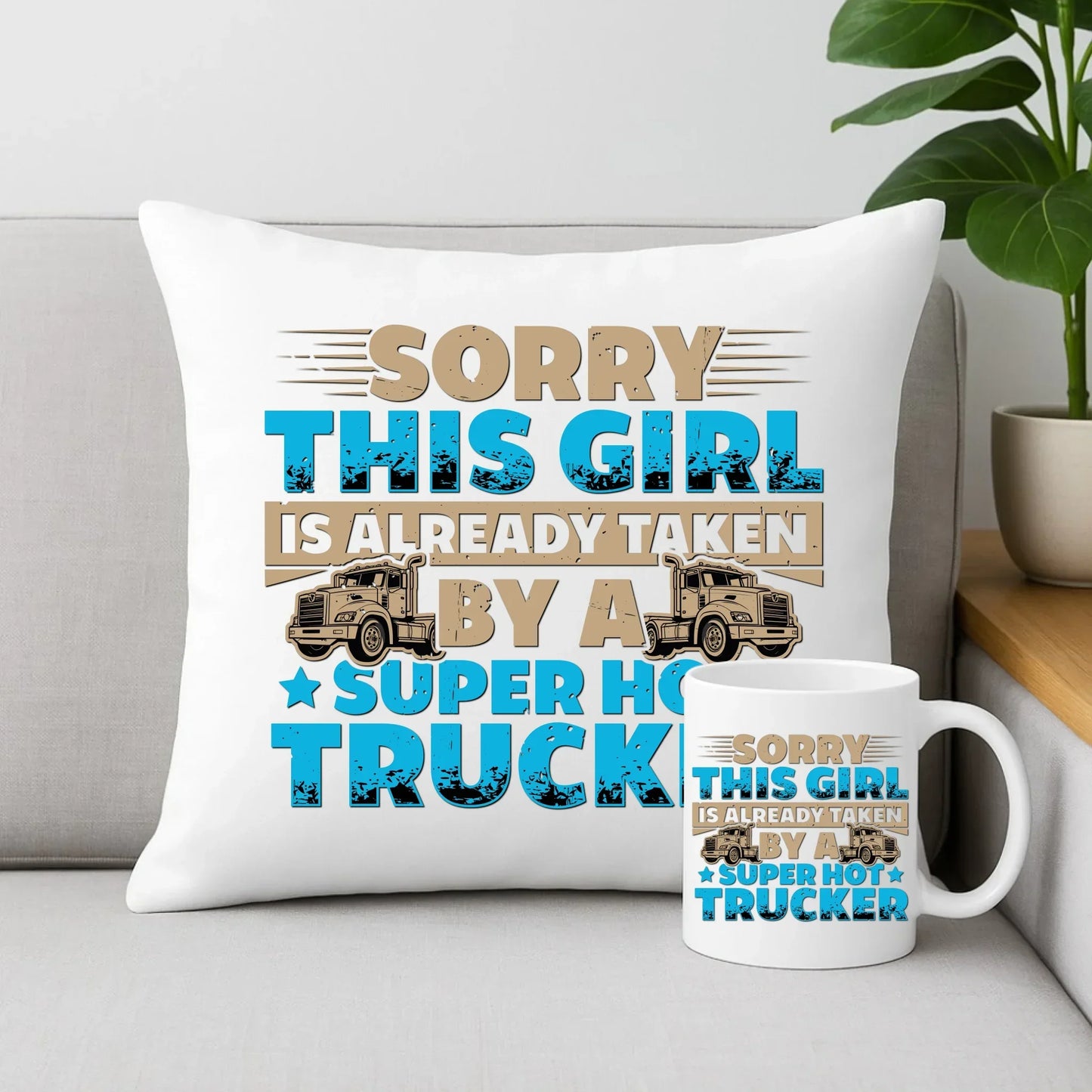 Ta dziewczyna jest już zajęta | Zestaw poduszka i kubek truckerki ZKT12 - StoryCups.pl