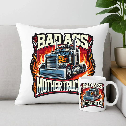 Badass Mother Trucker | Zestaw poduszka i kubek dla kierowcy tira ZKT04 - StoryCups.pl