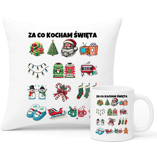 Za co kocham Święta | Świąteczny zestaw poduszka i kubek BN130 - StoryCups.pl