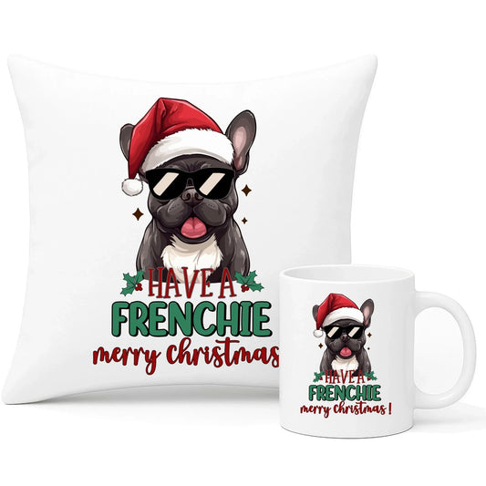 Buldog francuski | Świąteczny zestaw poduszka i kubek BN109 - StoryCups.pl