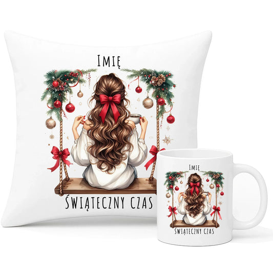 Świąteczny czas | Personalizowany zestaw świąteczny poduszka i kubek BN105 - StoryCups.pl