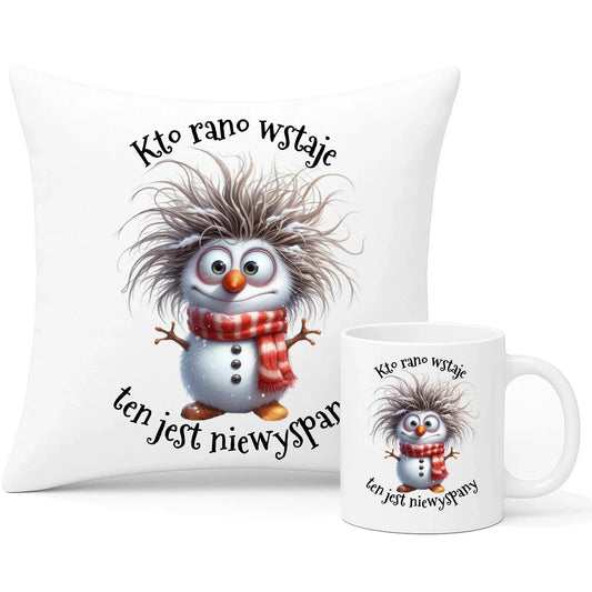 Kto rano wstaje | Świąteczny zestaw poduszka i kubek BN133 - StoryCups.pl