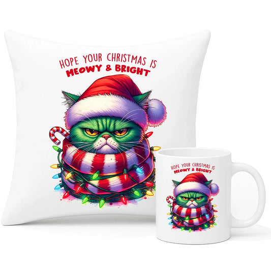 Meowy & Bright | Świąteczny zestaw poduszka i kubek BN101 - StoryCups.pl